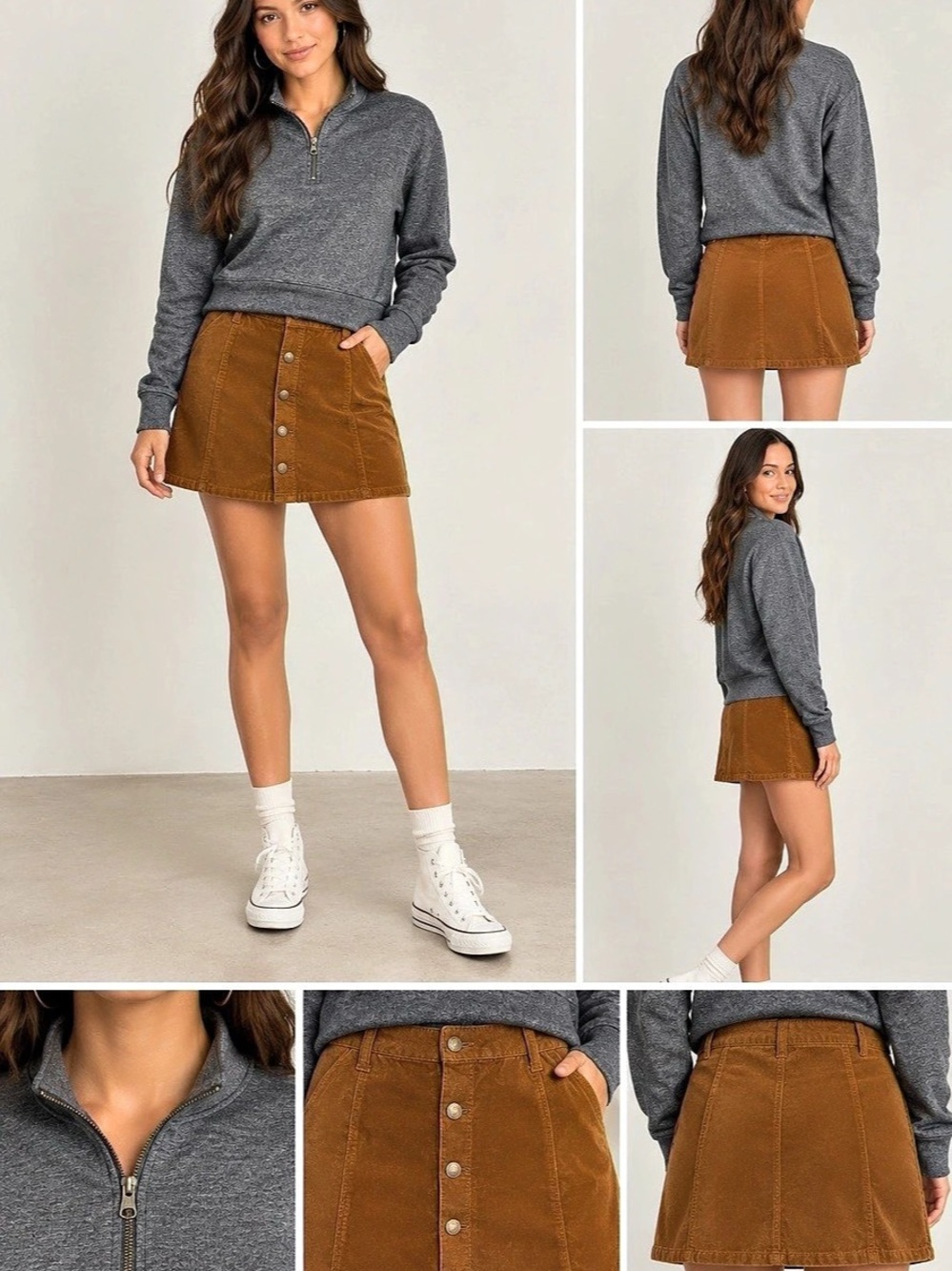 Celebrity Pink Button-Front Corduroy Mini Skirt, Brown, Medium